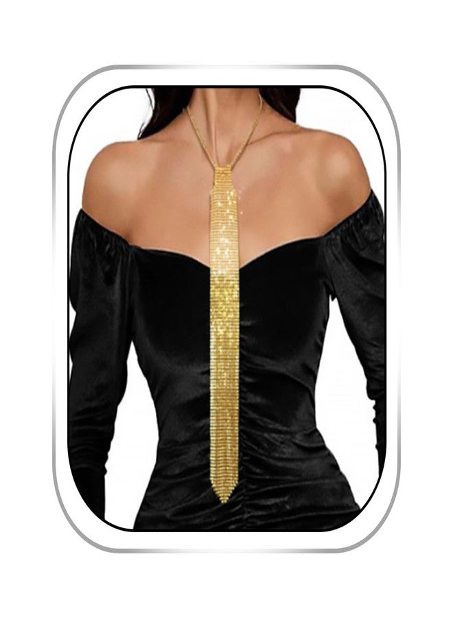 Bmirth Sequins Neck Tie Gold Sequins Strands Necklace Gothic Long Neck Tie Jewelry for Women(Gold neck tie) - Image 1