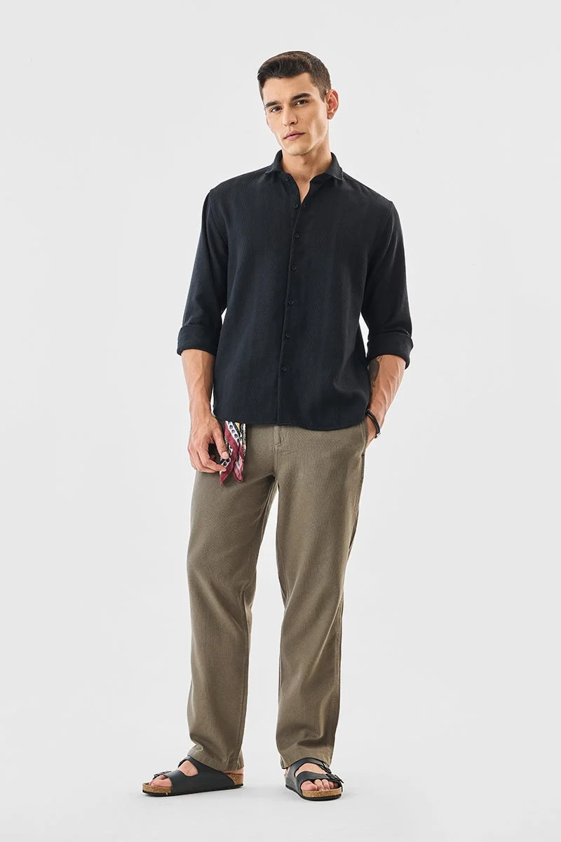 سنيتش Black Textured Long Sleeve Regular Fit Shirt