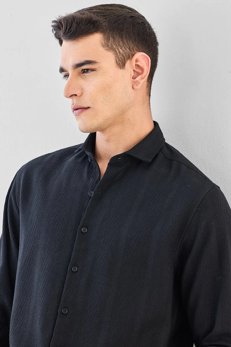 سنيتش Black Textured Long Sleeve Regular Fit Shirt