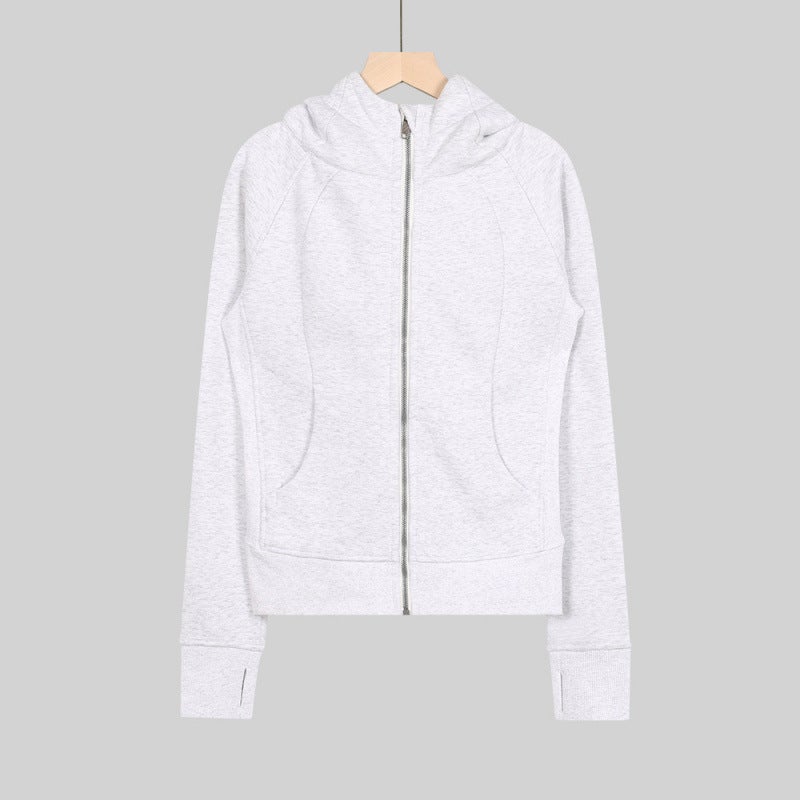 Women's Slim Fit Hooded Fleece-Lined Zip-Up Cotton Yoga Jacket - Image 1