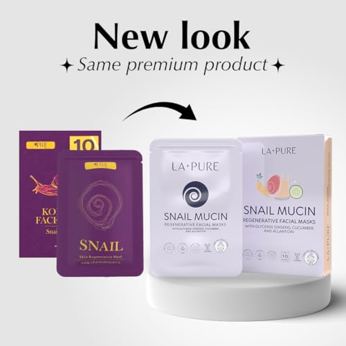LA PURE Snail Mucin Mask – 10ct Korean Sheet Mask Pack for Signs of Aging, Aid Skin Repair & Hydration – Pure Snail Mask for Face with Collagen & Hyaluronic Acid – Cruelty-Free Hydrating Sheet Mask - Image 2