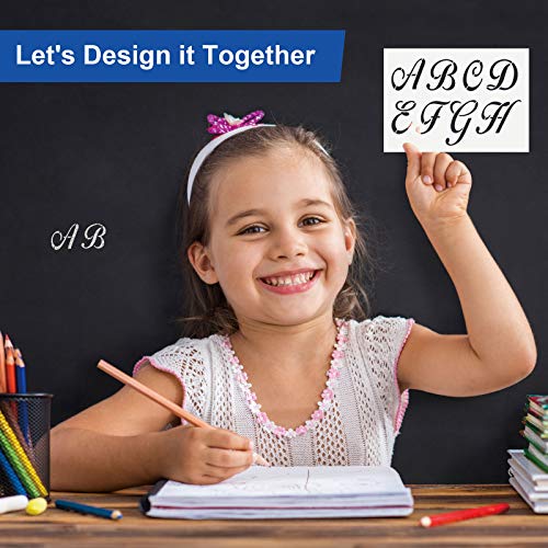 SACATR Letter Stencils For Painting On Wood-Alphabet Stencils With Calligraphy Font Upper&Lowercase Letters-Reusable Plastic Art Craft Stencils With Numbers&Signs-Set Of 44 Pcs-274 Designs - Image 5