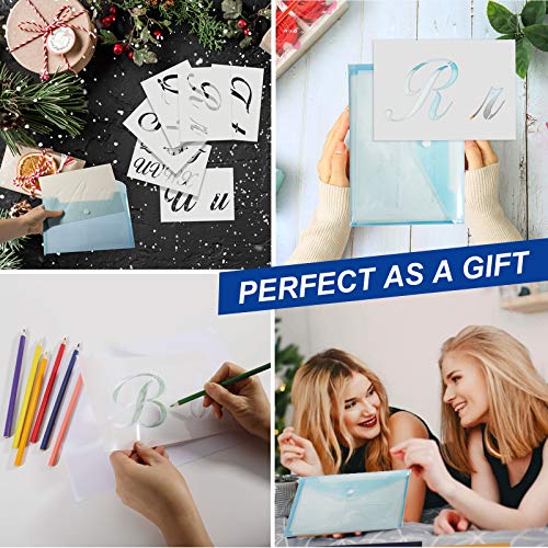 SACATR Letter Stencils For Painting On Wood-Alphabet Stencils With Calligraphy Font Upper&Lowercase Letters-Reusable Plastic Art Craft Stencils With Numbers&Signs-Set Of 44 Pcs-274 Designs - Image 4