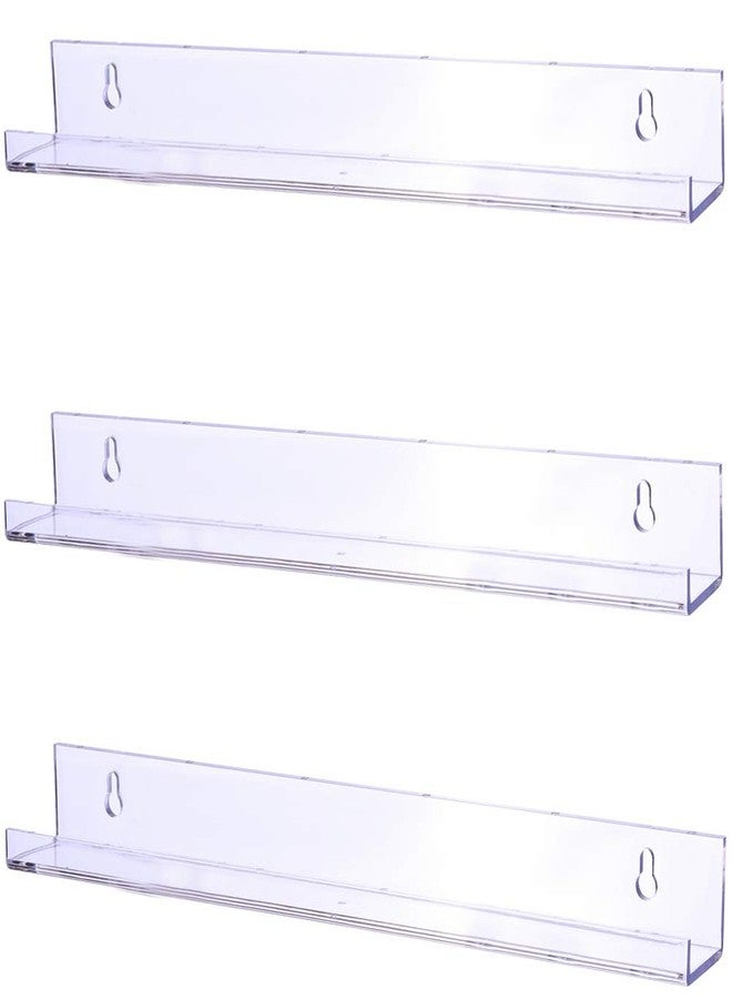 Sooyee 3 Pack 15 Inch Acrylic Invisible Kids Floating Book Shelves for Kids Room,Modern Picture Ledge Display Shelf Toy Storage Wall Shelves,Clear - Image 1