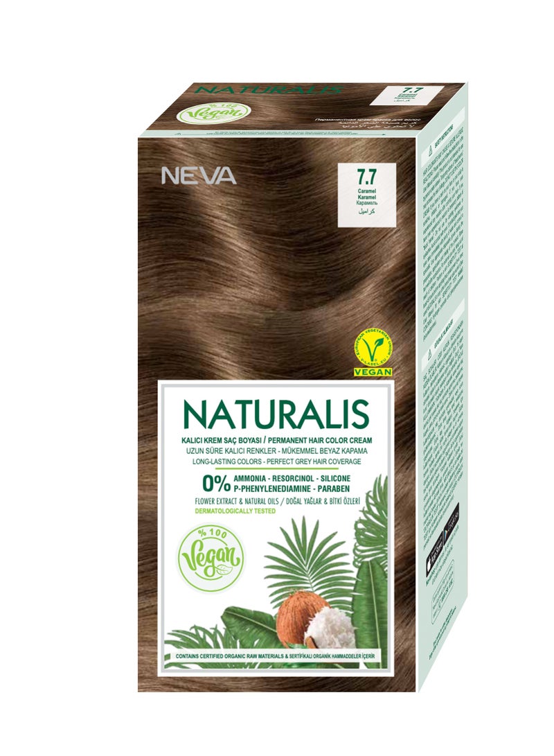 NEVA Naturalis Permanent Hair Color, Vegan,100% Gray Coverage, Organic, No Harmful Chemicals, Ammonia Free, Long-Lasting - CARAMEL - 7.7 - Image 1