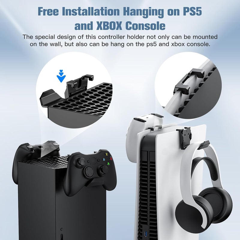 KUNSLUCK 4 Pack Controller Wall Mount for PS5, Xbox, Switch Controller,Wall Mount Stand for Controller&Headset, Adhesive/Screws Installation (Black) Care processed raw material - Image 3