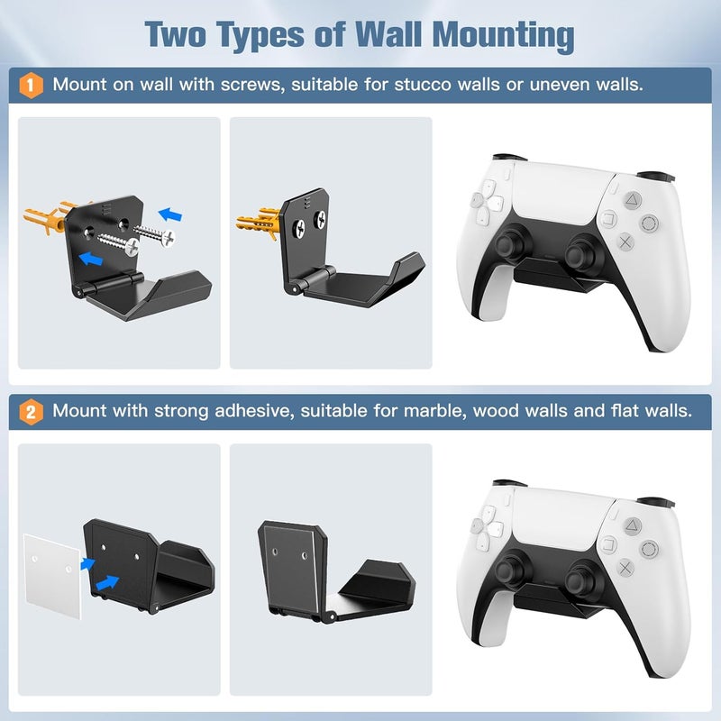 KUNSLUCK 4 Pack Controller Wall Mount for PS5, Xbox, Switch Controller,Wall Mount Stand for Controller&Headset, Adhesive/Screws Installation (Black) Care processed raw material - Image 4