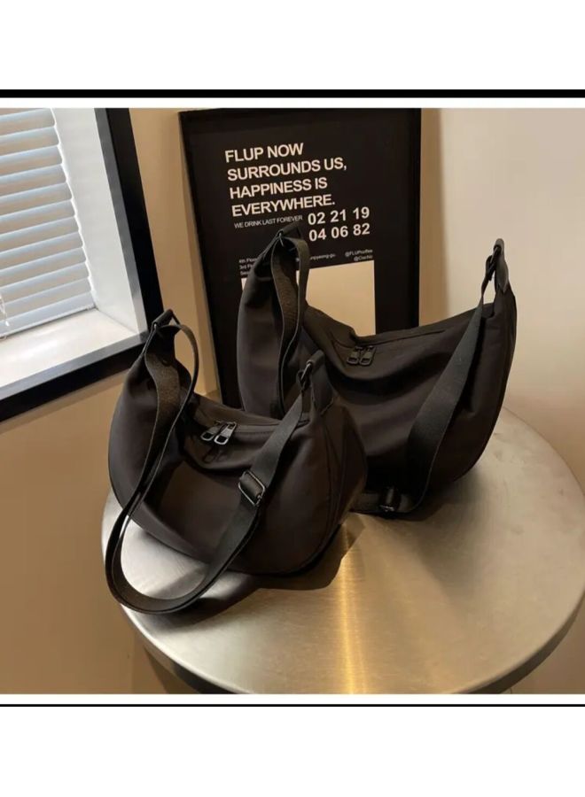 Lazy Style Crescent Bag Women's Niche Simple Messenger Bag Dumpling Bag Sports Casual Style Shoulder Bag Large Capacity Women's Bag-Color:Black Large [shoulder Strap Without Letters]] - Image 1