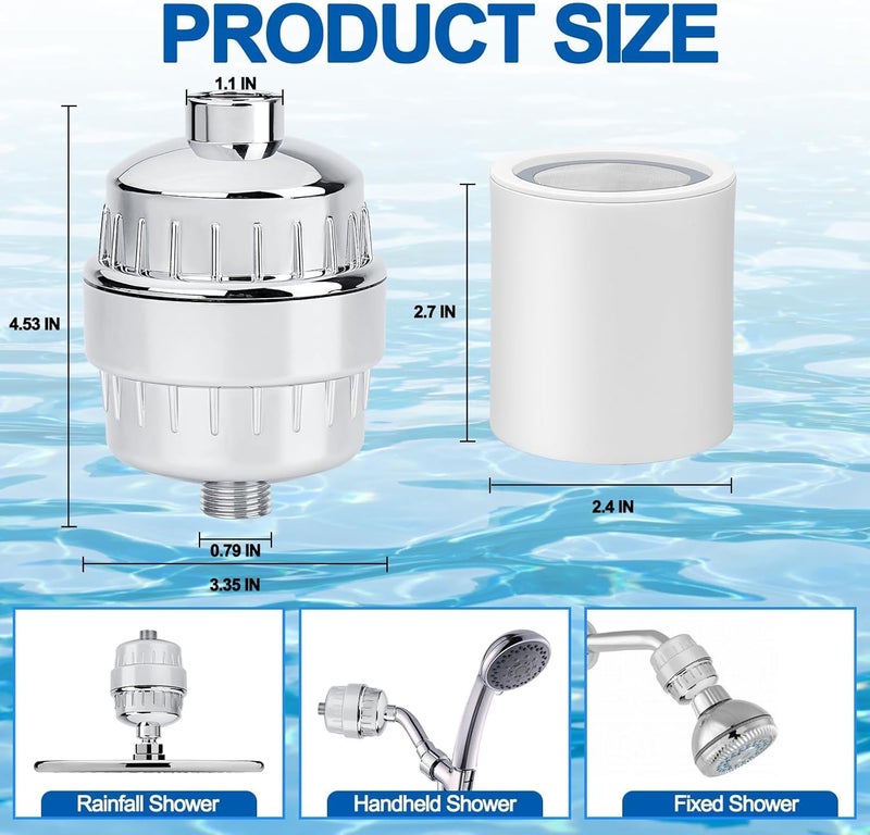 Yamatic 15 Stage Filtered Shower Head, High Pressure Hard Water Softener Showerhead with Filter Cartridge for Hard Water Remove Chlorine and Harmful Substances (15-stage filter element) - Image 2