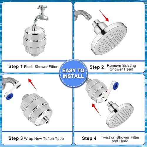 Yamatic 15 Stage Filtered Shower Head, High Pressure Hard Water Softener Showerhead with Filter Cartridge for Hard Water Remove Chlorine and Harmful Substances (15-stage filter element) - Image 4