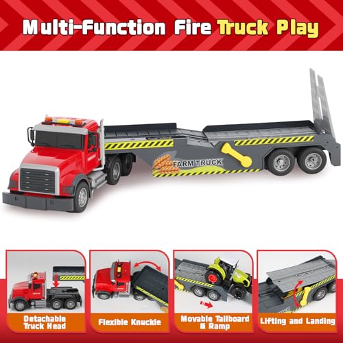UFLJPKS Farm Semi Trailer Truck Toy Large Flatbed Truck Carrier with Hauls Animal Trailer and Tractor Lights and Sounds Birthday for Kids Boys Age 3 4 5 6 - Image 5