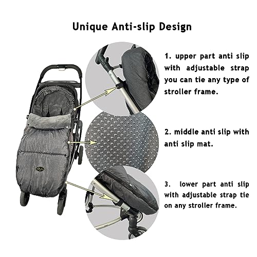 CozyMe Stroller Footmuff, Stroller Blanket with Hoodie for Toddler Winter Stroller Cover, Stroller Bunting Bag with Fleece Lined Front Height Adjustable & Removable Baby Bunting Bag for 6M-4T - Image 4