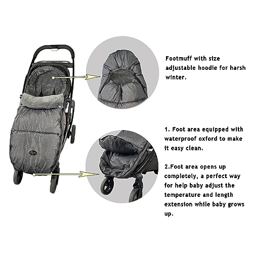 CozyMe Stroller Footmuff, Stroller Blanket with Hoodie for Toddler Winter Stroller Cover, Stroller Bunting Bag with Fleece Lined Front Height Adjustable & Removable Baby Bunting Bag for 6M-4T - Image 5