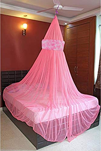 CREATIVE TEXTILES شبكة ناموسية معلقة من الأقمشة الإبداعية I مشارداني لسرير مزدوج بحجم كينغ I مظلة دائرية من البوليستر للستائر في غرفة النوم I تبقي الحشرات والذباب بعيدًا - وردي - Image 2