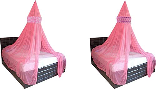 CREATIVE TEXTILES شبكة ناموسية معلقة من الأقمشة الإبداعية I مشارداني لسرير مزدوج بحجم كينغ I مظلة دائرية من البوليستر للستائر في غرفة النوم I تبقي الحشرات والذباب بعيدًا - وردي - Image 1