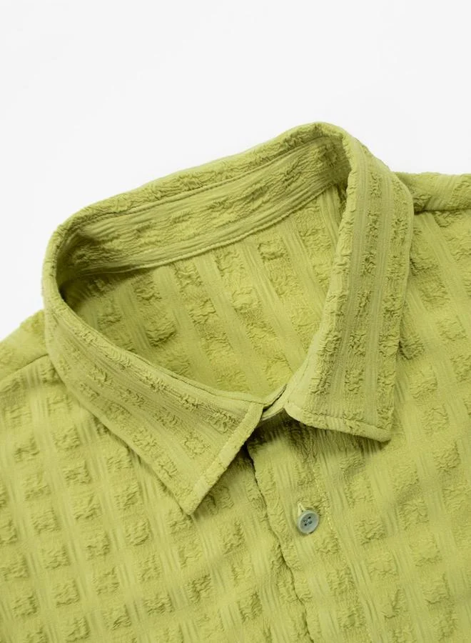 Styli Styli Texture Button Up Short Sleeve Shirt