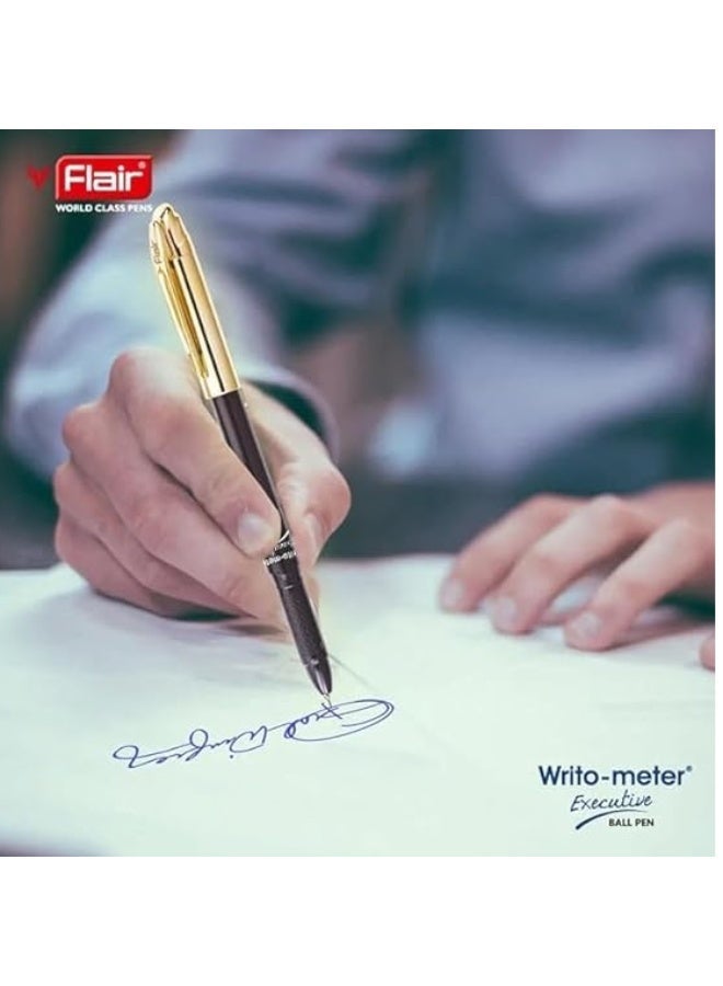 فلير أقلام حبر جاف FLAIR Writometer باللونين الذهبي الوردي والذهبي الفاخر | مقاس رأس 0.6 مم | نظام حبر سائل متطور | كتابة سلسة ودقيقة | حبر أزرق، قلم معبأ في عبوة بلاستيكية - قطعة واحدة - Image 1