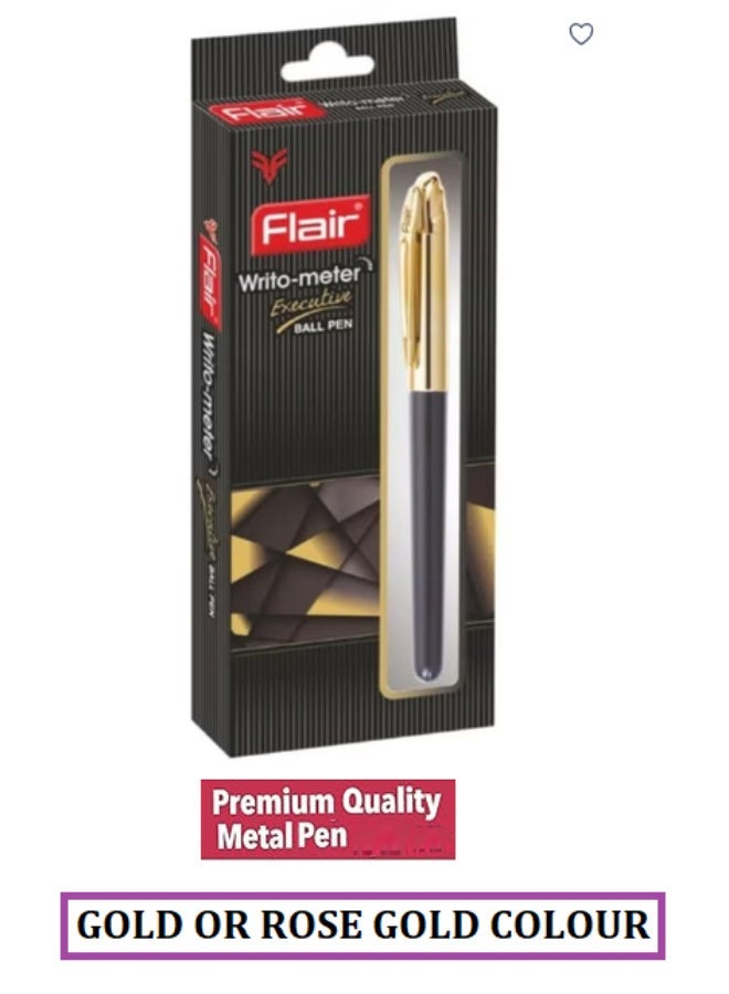 FLAIR Writometer Rose Gold & Gold Executive Ball Pens | 0.6 mm Tip Size | Advanced Fluid Ink System | Smooth & Fine Writing | Blue Ink, Blister Pen -1 piece - Image 1