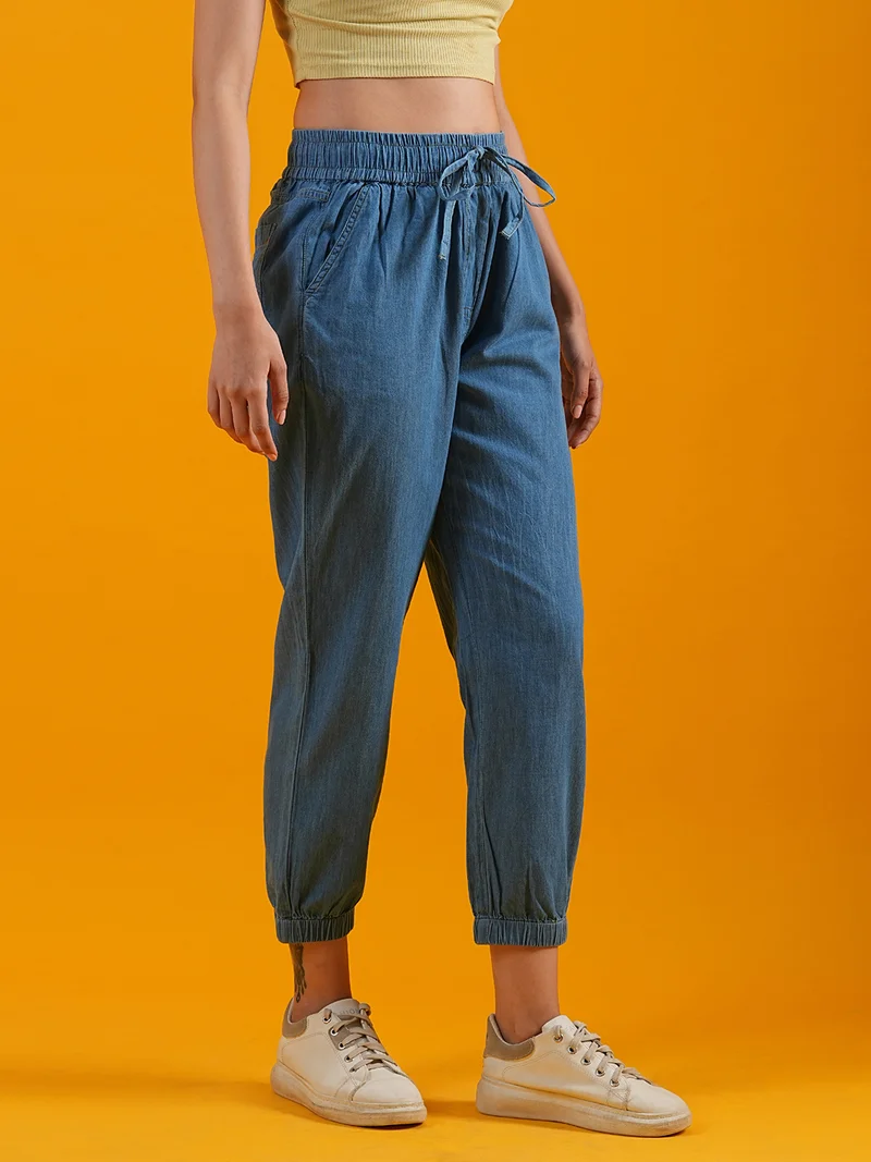 globus Women Loose Fit Denim Regular Trousers