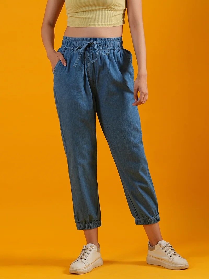 globus Women Loose Fit Denim Regular Trousers
