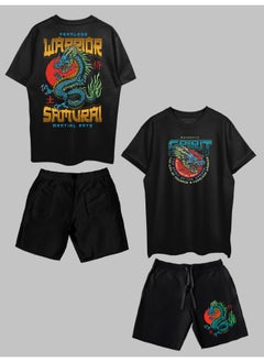 THREADCURRY THREADCURRY Fearless Samurai Printed Co-ord Set for Men - Half Sleeve Oversized T-Shirt and Shorts  - Image 1
