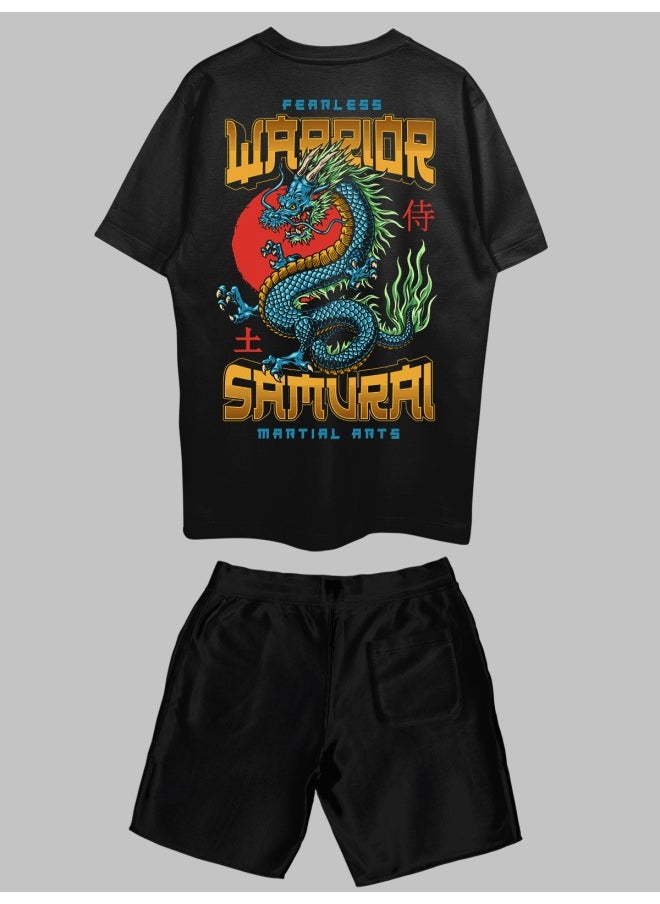 THREADCURRY THREADCURRY Fearless Samurai Printed Co-ord Set for Men - Half Sleeve Oversized T-Shirt and Shorts  - Image 2