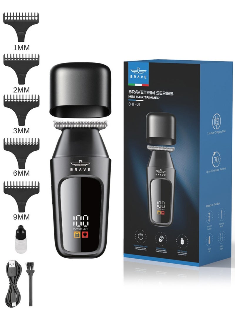 بريف ماكينة حلاقة صغيرة للرجال – مقص لحية وشعر لاسلكي بشفرة T بدون فراغ، قابلة للشحن عبر USB-C، شاشة عرض بطارية LCD، تصل إلى 110 دقيقة من الاستخدام، غطاء مغناطيسي للسفر، 5 أمشاط قابلة للتثبيت، حلاقة دقيقة للشعر واللحية، مقص للجانبين والوجه، مثالية للاستخدام المنزلي، السفر، وصالونات التجميل الاحترافية (أسود) - Image 1