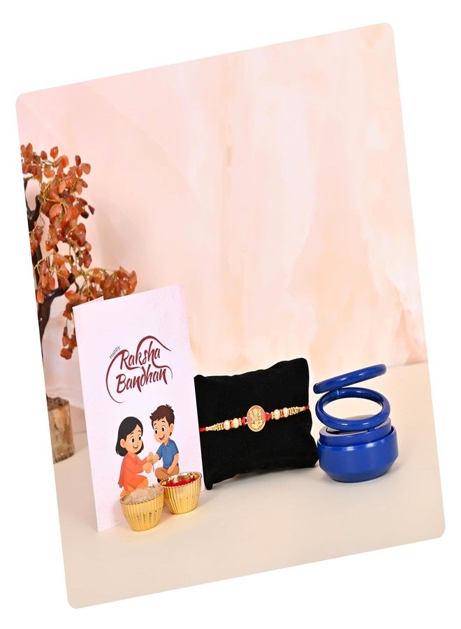 Poorak Religious Assorted Rakhi Combo - Includes 1 Rakhi, Air Freshener, Roli Chawal & Greeting Card - Image 1