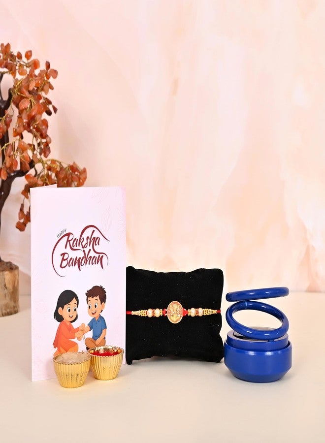 Poorak Religious Assorted Rakhi Combo - Includes 1 Rakhi, Air Freshener, Roli Chawal & Greeting Card - Image 3