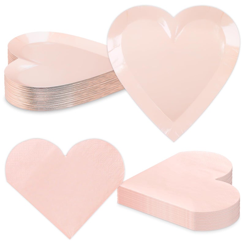 DYLIVeS Valentine's Day Party Supplies  Heart Shaped Disposable 9"" Paper Plates and 3 Ply Napkins for Best Mom Gift  Valentine's Day Engagements Wedding Anniversaries Bridal Showers Birthday  50 Count / Blush - Image 1