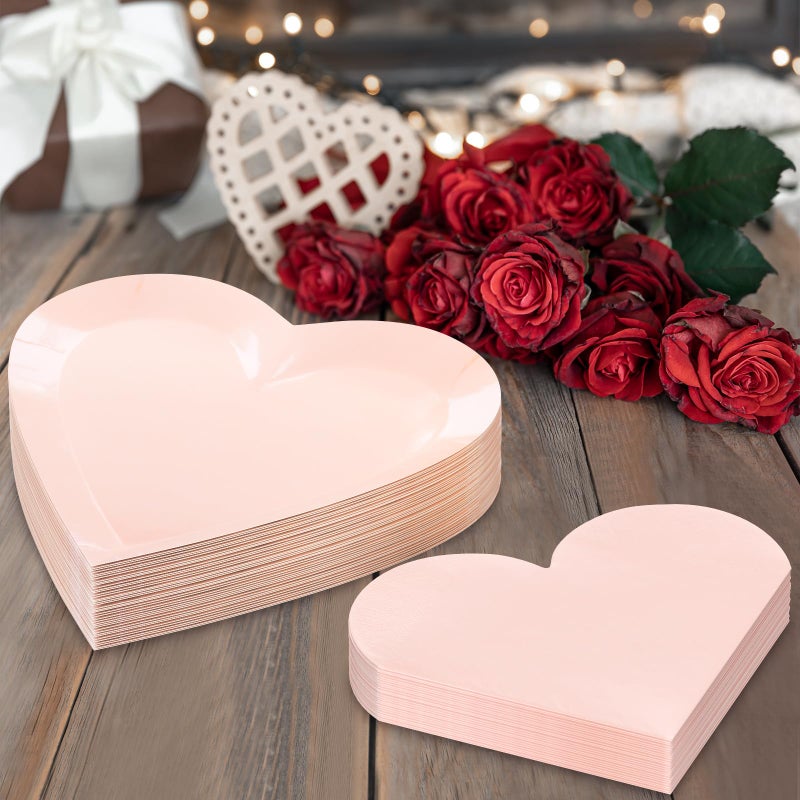 DYLIVeS Valentine's Day Party Supplies  Heart Shaped Disposable 9"" Paper Plates and 3 Ply Napkins for Best Mom Gift  Valentine's Day Engagements Wedding Anniversaries Bridal Showers Birthday  50 Count / Blush - Image 3