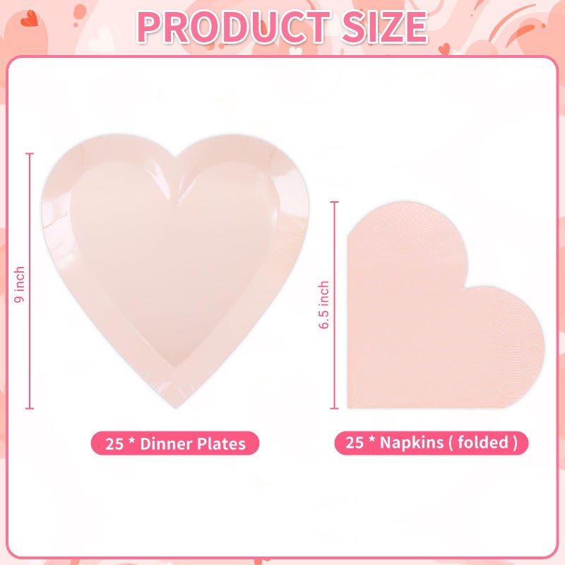 DYLIVeS Valentine's Day Party Supplies  Heart Shaped Disposable 9"" Paper Plates and 3 Ply Napkins for Best Mom Gift  Valentine's Day Engagements Wedding Anniversaries Bridal Showers Birthday  50 Count / Blush - Image 2