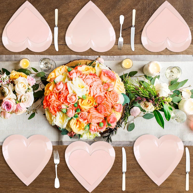 DYLIVeS Valentine's Day Party Supplies  Heart Shaped Disposable 9"" Paper Plates and 3 Ply Napkins for Best Mom Gift  Valentine's Day Engagements Wedding Anniversaries Bridal Showers Birthday  50 Count / Blush - Image 4