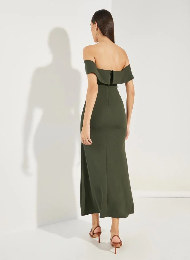 Styli Off-Shoulder Slit Dress