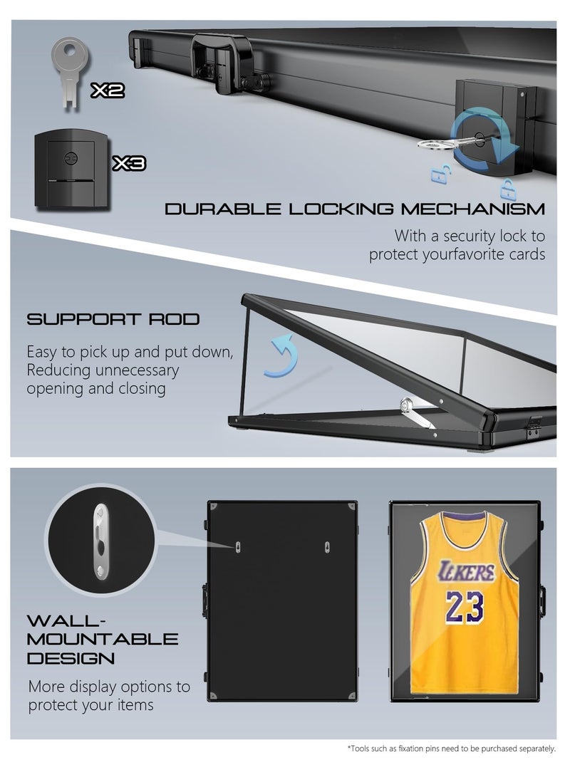 STOLAS Ultra-thin 31.4 x 23.6in Portable Aluminum Card Display Case with Felt Tote Bag, High-transparency Acrylic, 3 Anti Theft Locks, Sports Trading Card Show Case for Collectible Cards Jewelry Jersey-Black - Image 3