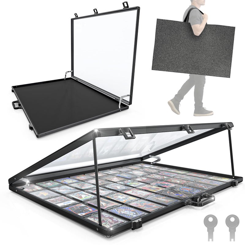 STOLAS Ultra-thin 31.4 x 23.6in Portable Aluminum Card Display Case with Felt Tote Bag, High-transparency Acrylic, 3 Anti Theft Locks, Sports Trading Card Show Case for Collectible Cards Jewelry Jersey-Black - Image 1