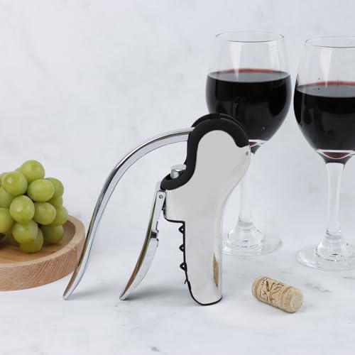 KAYCROWN Stainless Steel Wine Bottle Opener, Vertical Lever Corkscrew with Built-in Foil Cutter Design, Manual Handheld Corkscrew with Ergonomic Lever Pump - Image 3
