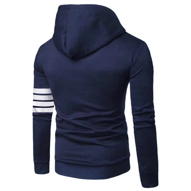 ZUEVI Men's Hoodies Casual Striped Drawstring Hoodie Fleece Sweatshirt Zipper Closure Slim Fit Jackets With Pockets (Navy Blue-XL) - Image 2
