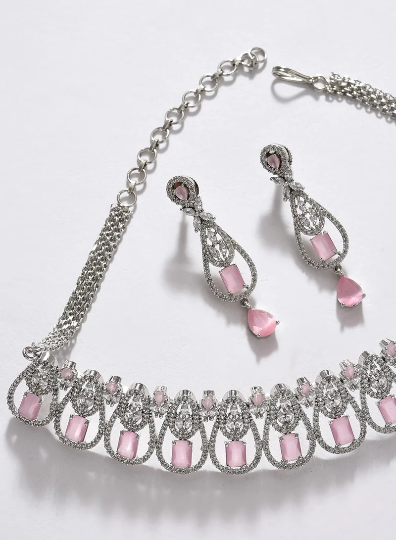 SOHI Pink Stone-Studded Artificial Jewellery Set