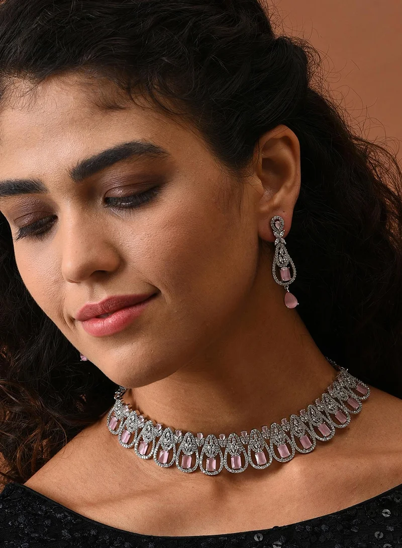 SOHI Pink Stone-Studded Artificial Jewellery Set
