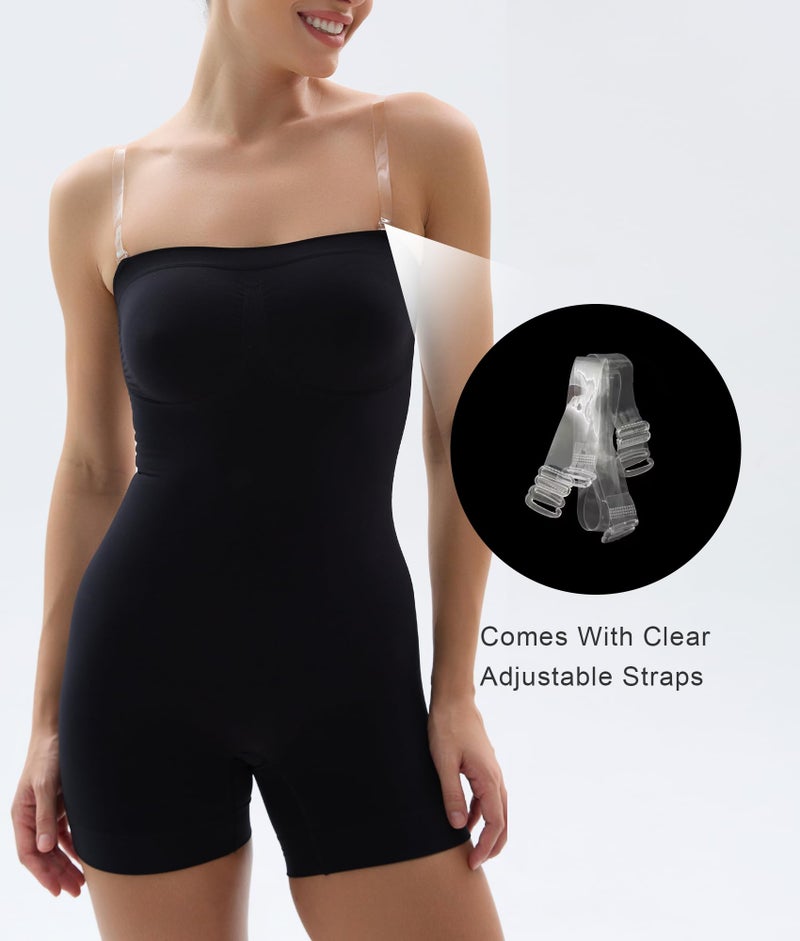 SHAPERX Strapless Shortie Bodysuit for Women Tummy Control Shapewear Seamless Body Shaper with Removable Straps,SZ5217-Black-L/XL - Image 4