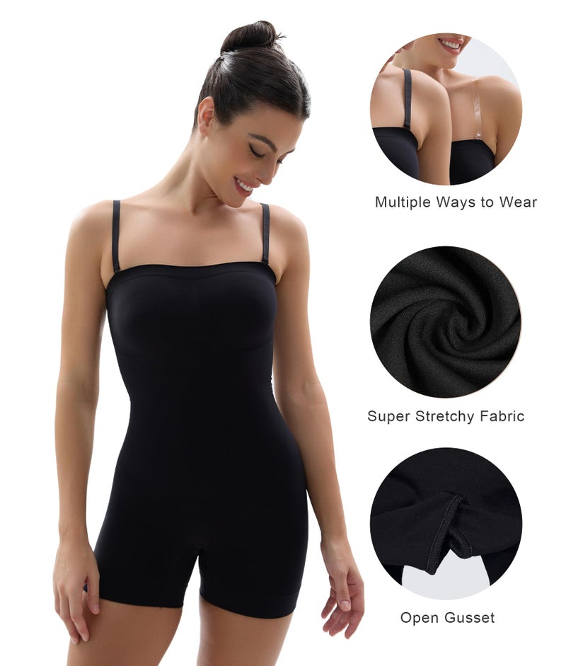 SHAPERX Strapless Shortie Bodysuit for Women Tummy Control Shapewear Seamless Body Shaper with Removable Straps,SZ5217-Black-L/XL - Image 5