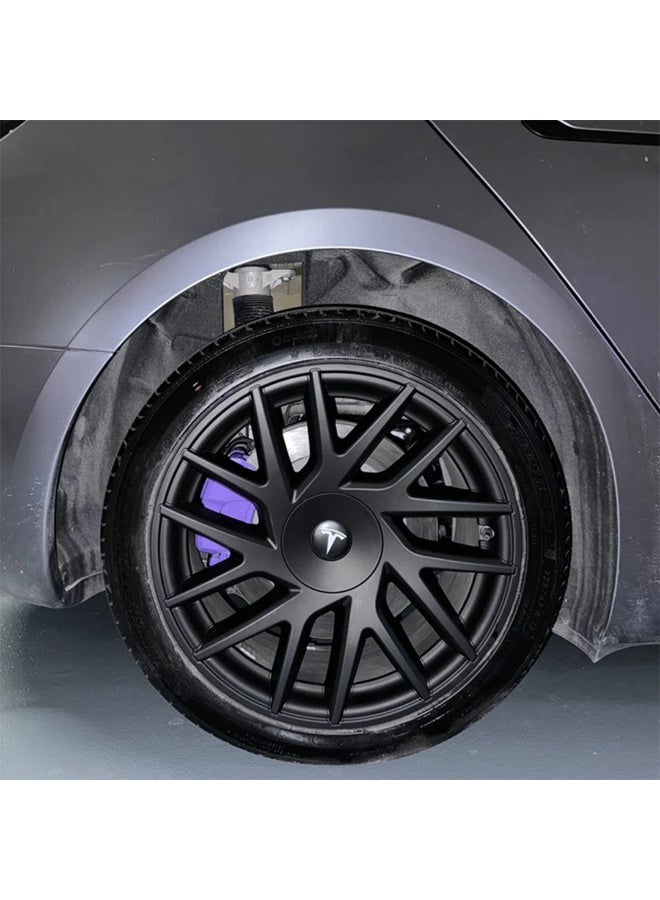 HPS 18-Inch Wheel Covers for Tesla Model 3 – Thunder & Flat Pattern Design | Matte Black & Gray | Set of 4 ABS Hubcaps  - Image 3