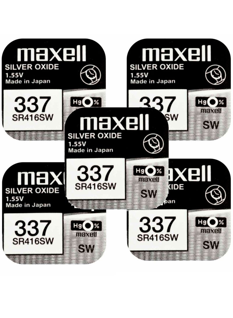 ماكسل 5-Pieces Maxell 337 / SR416SW 1.55V Silver Oxide Hg0% Zero Mercury Batteries - Image 1