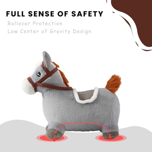 UBRAVOO Hopper Toy 2 Year Old Boy Toddler Plush Bounce Animals Ride on Bouncing Plush Inflatable Horse Outdoor Indoor Hopping Horse Bouncer Birthday Gifts for 18m 5 Years Old Kid Gray - Image 5
