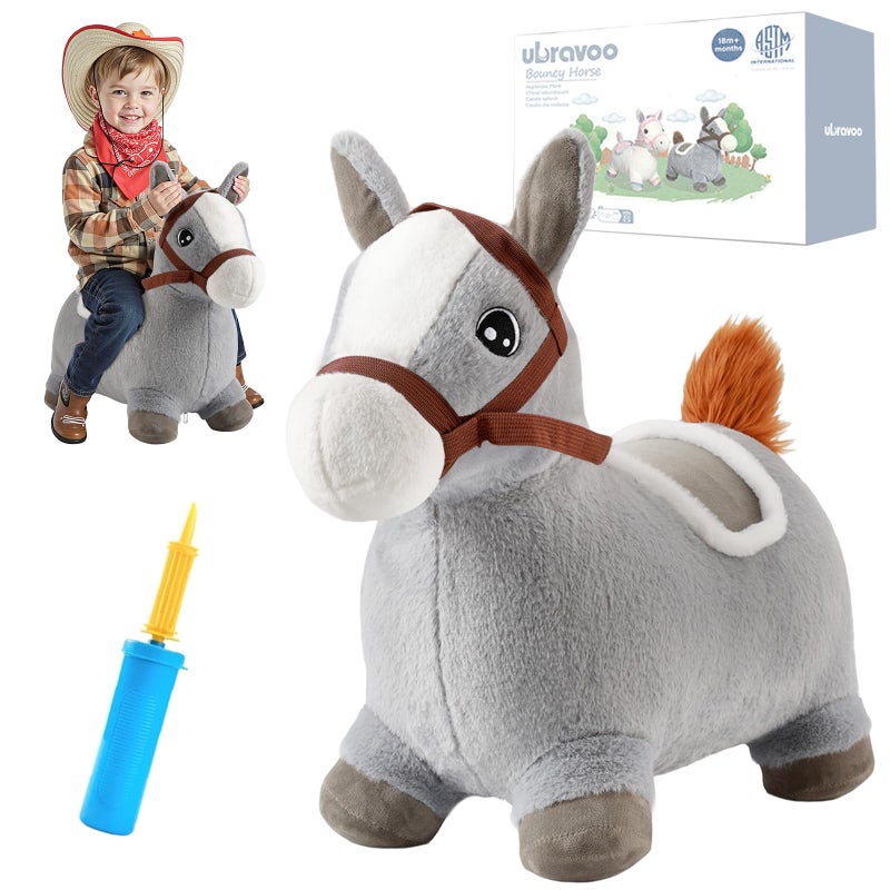 UBRAVOO Hopper Toy 2 Year Old Boy Toddler Plush Bounce Animals Ride on Bouncing Plush Inflatable Horse Outdoor Indoor Hopping Horse Bouncer Birthday Gifts for 18m 5 Years Old Kid Gray - Image 3