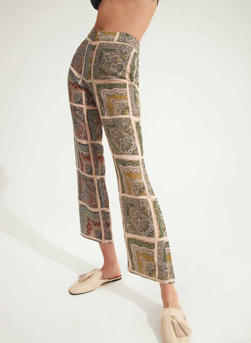 Zoya Vegan Silk Trousers Cream Paisley - Image 1