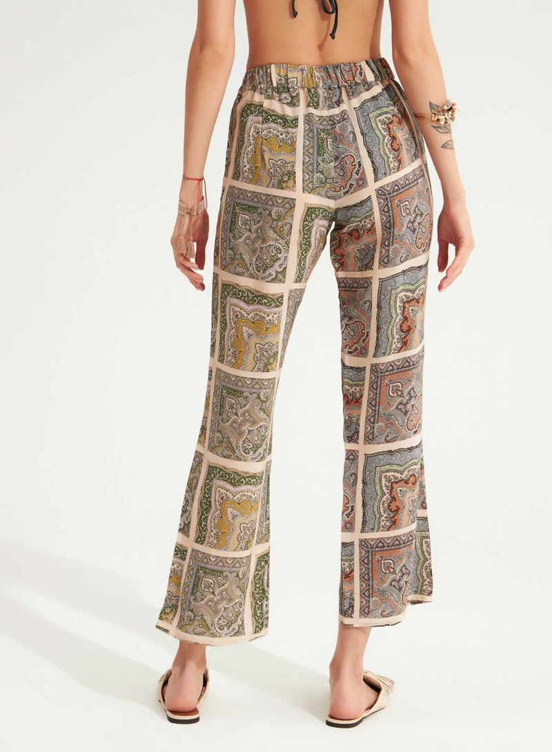 Zoya Vegan Silk Trousers Cream Paisley - Image 2