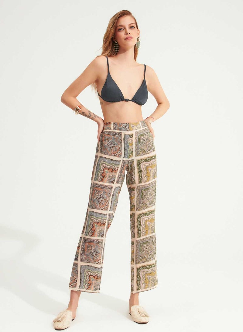 Zoya Vegan Silk Trousers Cream Paisley - Image 3