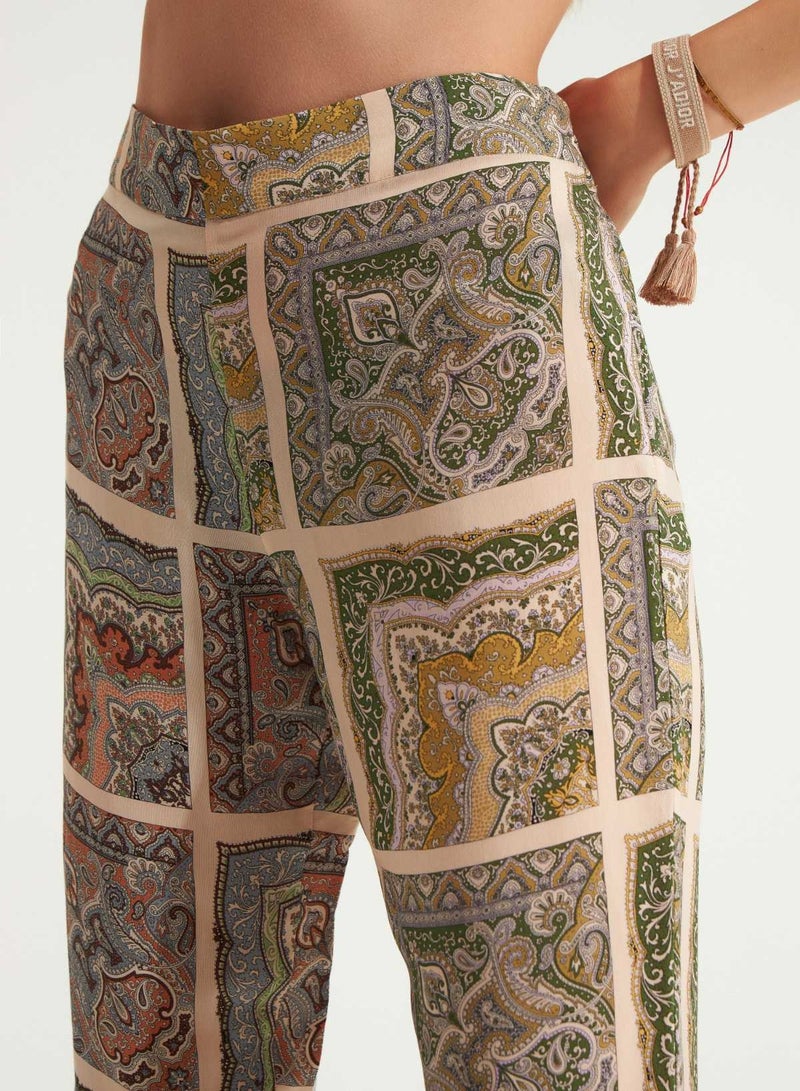 Zoya Vegan Silk Trousers Cream Paisley - Image 4